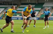22 July 2011; Leinster's Damian Browne and Heinke van der Merwe, left, in action during an open training session ahead of the 2011/12 season. Tallaght Stadium, Tallaght, Dublin. Picture credit: Brendan Moran / SPORTSFILE