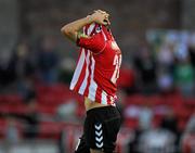 22 July 2011; A disappointed Daniel Lafferty, Derry City, at the final whistle. Derry City v Dundalk - Airtricity League Premier Division, Brandywell, Derry. Picture Credit: Oliver McVeigh / SPORTSFILE