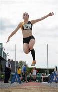 23 July 2011; Lorraine O'Shea, Kilkenny City Harriers A.C., on her way to winning the U-18 Girl's Long Jump during the Woodie's DIY Juvenile Track and Field Championships of Ireland, Tullamore Harriers, Tullamore, Co. Offaly. Picture credit: Barry Cregg / SPORTSFILE