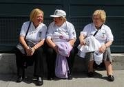 23 July 2011; Kildare supporters, left to right, Phyllis Finneran, from Ardclough, Co. Kildare, Lily Moore, from Clane, Co. Kildare, and Helen Berns, from Rathcoffey, Co. Kildare, relax on Jones' Road before the game. GAA Football All-Ireland Senior Championship Qualifier Round 4, Derry v Kildare, Croke Park, Dublin. Picture credit: Dáire Brennan / SPORTSFILE