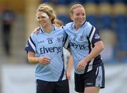 23 July 2011; Noelle Healy, left, and Elaine Kelly, Dublin, celebrate at the end of the game. TG4 Ladies Football All-Ireland Senior Championship Qualifier Round 1, Dublin v Kildare, Pearse Park, Longford. Photo by Sportsfile