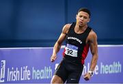 18 February 2017; Leon Reid of Menapians AC, Co Wexford, competing in the Men's 200m Heats during the Irish Life Health National Senior Indoor Championships at the Sport Ireland National Indoor Arena in Abbotstown, Dublin. Photo by Sam Barnes/Sportsfile