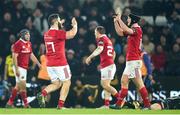 18 February 2017; Peter McCabe, left, and Tyler Bleyendaal of Munster celebrate at the end of the Guinness PRO12 Round 15 match between Ospreys and Munster at the Liberty Stadium in Swansea, Wales. Photo by Darren Griffiths/Sportsfile