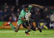 18 February 2017; Niyi Adeolokun of Connacht is tackled by Pat Howard of Newport Gwent Dragons during the Guinness PRO12 Round 15 match between Connacht and Newport Gwent Dragons at the Sportsground in Galway. Photo by Diarmuid Greene/Sportsfile