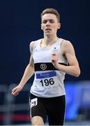 18 February 2017; Adam Halpin, Donore Harriers AC, Dublin, competing in the heats of the Men's 400m during the Irish Life Health National Senior Indoor Championships at the Sport Ireland National Indoor Arena in Abbotstown, Dublin. Photo by Brendan Moran/Sportsfile