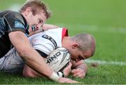 18 February 2017; Ruan Pienaar of Ulster scores the bonus point try during the Guinness Pro 12 League clash between Ulster Rugby and Glasgow Warriors at Kingspan Stadium, Ravenhill Park, Belfast, Northern Ireland. Photograph by John Dickson/Sportsfile