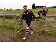 19 February 2017; John Daly of Enniscorthy RFC makes his way to the pitch to warm-up prior to the Bank of Ireland Provincial Towns cup second round match between Dundalk RFC and Enniscorthy RFC at Dundalk RFC grounds in Co. Louth. Photo by Seb Daly/Sportsfile