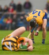 19 February 2017; John Conlon of Clare and Kieran Joyce of Kilkenny react after a collision during the Allianz Hurling League Division 1A Round 2 match between Clare and Kilkenny at Cusack Park in Ennis. Photo by Diarmuid Greene/Sportsfile