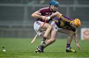 19 February 2017; Conor Cooney of Galway in action against Eóin Moore of Wexford during the Allianz Hurling League Division 1B Round 2 match between Galway and Wexford at Pearse Stadium in Galway. Photo by David Maher/Sportsfile