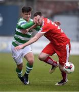 19 February 2017; Aaron Dobbs of Shamrock Rovers in action against Paul Finnegan of Cliftonville during a Pre-Season friendly match between Shamrock Rovers and Cliftonville at Tallaght Stadium in Dublin. Photo by Matt Browne/Sportsfile