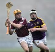 19 February 2017; Davy Glennon of Galway in action against Liam Ryan of Wexford during the Allianz Hurling League Division 1B Round 2 match between Galway and Wexford at Pearse Stadium in Galway. Photo by David Maher/Sportsfile
