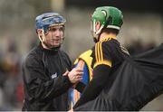 19 February 2017; Clare goalkeeper Donal Tuohy and Kilkenny goalkeeper Eóin Murphy exchange a handshake after the Allianz Hurling League Division 1A Round 2 match between Clare and Kilkenny at Cusack Park in Ennis. Photo by Diarmuid Greene/Sportsfile