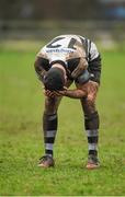 19 February 2017; Gearoid McDonald of Dundalk RFC reacts after missing a chance to convert a penalty during the Bank of Ireland Provincial Towns cup second round match between Dundalk RFC and Enniscorthy RFC at Dundalk RFC grounds in Co. Louth. Photo by Seb Daly/Sportsfile