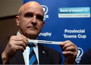 19 February 2017; Niall Rynne, Vice President Leinster Rugby pulls out the name of North Kildare RFC during the Provincial Towns quarter-final draw at Dundalk RFC in Co. Louth. Photo by Seb Daly/Sportsfile