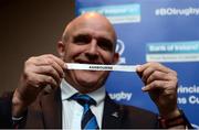 19 February 2017; Niall Rynne, Vice President Leinster Rugby pulls out the name of Ashbourne RFC during the Provincial Towns quarter-final draw at Dundalk RFC in Co. Louth. Photo by Seb Daly/Sportsfile