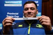 19 February 2017; Tadgh McElroy, Lansdowne RFC and Ireland U20, pulls out the name of Tullow RFC during the Provincial Towns quarter-final draw at Dundalk RFC in Co. Louth. Photo by Seb Daly/Sportsfile