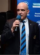 19 February 2017; Niall Rynne, Vice President Leinster Rugby, speaking during the Provincial Towns quarter-final draw at Dundalk RFC in Co. Louth. Photo by Seb Daly/Sportsfile