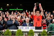 19 February 2017; Colin McGillycuddy of Glenbeigh-Glencar lifting the cup in the presence of Seán Healy, Head of AIB Kerry, after the AIB GAA Football All-Ireland Junior club championship final match between Rock St. Patrick's and Glenbeigh-Glencar and at Croke Park in Dublin. Photo by Eóin Noonan/Sportsfile