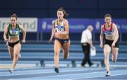 19 February 2017; Athletes, from left, Niamh Whelan, Ferrybank AC, Waterford, Ciara Neville, Emerald AC, Limerick, and Sarah Murray, Fingallians AC, Dublin, competing in their heat of the Women's 60m during the Irish Life Health National Senior Indoor Championships at the Sport Ireland National Indoor Arena in Abbotstown, Dublin. Photo by Brendan Moran/Sportsfile