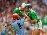 24 July 2011; Tom Condon, left, and Gavin O'Mahony, Limerick, are involved in a scuffle with Ryan O'Dwyer, Dublin. GAA Hurling All-Ireland Senior Championship Quarter Final, Dublin v Limerick, Semple Stadium, Thurles, Co. Tipperary. Picture credit: Dáire Brennan / SPORTSFILE