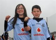 24 July 2011; Ailbhe Bannon, aged 11, and her brother Ois’n, aged 9, from Kilmacud, Co. Dublin, supporting Dublin at the game. Supporters at the GAA Hurling All-Ireland Senior Championship Quarter-Finals, Semple Stadium, Thurles, Co. Tipperary. Picture credit: Dáire Brennan / SPORTSFILE