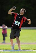23 July 2011; Andrew Rigby, Regent House School A.C., Co. Down, throws his shot in the U-17 Boy's Shot Putt during the Woodie's DIY Juvenile Track and Field Championships of Ireland, Tullamore Harriers, Tullamore, Co. Offaly. Picture credit: Barry Cregg / SPORTSFILE
