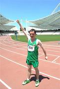 3 July 2011; Team Ireland's Gary O'Brien, Portmarnock, Co. Dublin who finished a 100m final in a time of 14.01 seconds at the OAKA Olympic Stadium, Athens Olympic Sport Complex, Athens, Greece. 2011 Special Olympics World Summer Games, Athens, Greece. Picture credit: Ray McManus / SPORTSFILE
