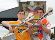 25 July 2011; Armagh's Kieran McKernan, right, and Antrim's Conor McCann ahead of the Bord Gáis Energy Ulster GAA Hurling U-21 Final which is taking place at Casement Park at 7.30pm Wednesday. Antrim are going for their third Ulster U-21 title in a row, while Armagh are seeking their first ever title. This is only the second time that Armagh have reached the U-21 Ulster Final having also reached last year’s final. Casement Park, Belfast, Co. Antrim. Picture credit: Oliver McVeigh / SPORTSFILE
