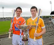 25 July 2011; Armagh's Kieran McKernan, left, and Antrim's Conor McCann ahead of the Bord Gáis Energy Ulster GAA Hurling U-21 Final which is taking place at Casement Park at 7.30pm Wednesday. Antrim are going for their third Ulster U-21 title in a row, while Armagh are seeking their first ever title. This is only the second time that Armagh have reached the U-21 Ulster Final having also reached last year’s final. Casement Park, Belfast, Co. Antrim. Picture credit: Oliver McVeigh / SPORTSFILE
