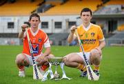 25 July 2011; Armagh's Kieran McKernan, left, and Antrim's Conor McCann ahead of the Bord Gáis Energy Ulster GAA Hurling U-21 Final which is taking place at Casement Park at 7.30pm Wednesday. Antrim are going for their third Ulster U-21 title in a row, while Armagh are seeking their first ever title. This is only the second time that Armagh have reached the U-21 Ulster Final having also reached last year’s final. Casement Park, Belfast, Co. Antrim. Picture credit: Oliver McVeigh / SPORTSFILE