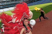 26 July 2011; Brazilian samba dancer Lule, from SD Dance, and fire eater Martin Byford at the launch of Fever Pitch 2011, Sport & Music Event. Croke Park, Dublin. Photo by Sportsfile