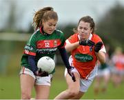 19 February 2017; Sarah Rowe of Mayo in action against Clodagh McCambridge of Armagh during the Lidl Ladies Football National League round 3 match between Armagh and Mayo at Clonmore in Armagh. Photo by Oliver McVeigh/Sportsfile