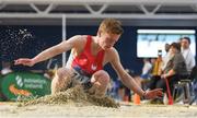 19 February 2017; Ben Fisher, City of Lisburn AC, Co Antrim, competes in the Men's Long Jump Final during the Irish Life Health National Senior Indoor Championships at the Sport Ireland National Indoor Arena in Abbotstown, Dublin. Photo by Brendan Moran/Sportsfile
