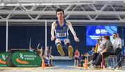 19 February 2017; James Murphy, Waterford AC, Waterford, competes in the Men's Long Jump Final during the Irish Life Health National Senior Indoor Championships at the Sport Ireland National Indoor Arena in Abbotstown, Dublin. Photo by Brendan Moran/Sportsfile