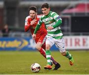19 February 2017; Trevor Clarke of Shamrock Rovers in action against Tomas Cosgrove of Cliftonville during a Pre-Season friendly match between Shamrock Rovers and Cliftonville at Tallaght Stadium in Dublin. Photo by Matt Browne/Sportsfile