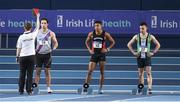 19 February 2017; Mark Kavanagh, left, Dundrum South Dublin AC, is disqualified for a false start during the Men's 60m Final during the Irish Life Health National Senior Indoor Championships at the Sport Ireland National Indoor Arena in Abbotstown, Dublin. Photo by Brendan Moran/Sportsfile