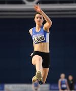 19 February 2017; Grace Furlong, Waterford AC, Waterford, competes in the Women's Triple Jump Final during the Irish Life Health National Senior Indoor Championships at the Sport Ireland National Indoor Arena in Abbotstown, Dublin. Photo by Brendan Moran/Sportsfile