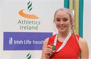 19 February 2017; Ellen McCartney, City of Lisburn AC, Co Antrim, with her gold medal after winning the Women's Pole Vault Final during the Irish Life Health National Senior Indoor Championships at the Sport Ireland National Indoor Arena in Abbotstown, Dublin. Photo by Brendan Moran/Sportsfile