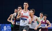 19 February 2017; Kevin Woods, Crusaders AC, Dublin, leads the field the Men's 800m Final during the Irish Life Health National Senior Indoor Championships at the Sport Ireland National Indoor Arena in Abbotstown, Dublin. Photo by Brendan Moran/Sportsfile