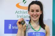 19 February 2017; Saragh Buggy, St Abban's AC, Co Laois, with her gold medal after winning the Women's Triple Jump Final during the Irish Life Health National Senior Indoor Championships at the Sport Ireland National Indoor Arena in Abbotstown, Dublin. Photo by Brendan Moran/Sportsfile