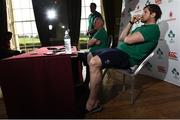 20 February 2017; Jamie Heaslip, right, of Ireland and team manager Paul Dean, centre, during a press conference at Carton House in Maynooth, Co Kildare. Photo by David Maher/Sportsfile