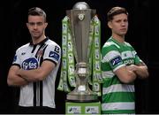 20 February 2017; Robbie Benson of Dundalk, left, and Luke Byrne of Shamrock Rovers, right, in attendance at the SSE Airtricity & FAI Photoshoot with League Players at Aviva Stadium in Lansdowne Road, Dublin.  Photo by Seb Daly/Sportsfile