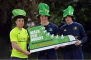 20 February 2017; Leinster Rugby players, from left, Luke McGrath, Josh van der Flier, and Nick McCarthy were on hand in UCD today to help launch the Aware Harbour2Harbour Walk which takes place on St Patrick’s Day, Thursday, March 17th. This is the 12th year of the annual walk in aid of Aware, one of Leinster Rugby’s charity partners, and helps to raise close to €40,000 annually to help fund Aware’s nationwide support, education and information services. The Harbour2Harbour Walk takes participants along the spectacularly scenic Dublin Bay and more than 2,000 people are expected to take part. Walkers can choose to walk the 26km/16.2mile route starting in Howth Harbour and walking to Dún Laoghaire Harbour or starting at Dun Laoghaire Harbour and walking to Howth. The walks kick off @ 10.30am on the day.  Registration is now open at www.aware.ie/events  Photo by Cody Glenn/Sportsfile