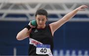 18 February 2017; Michaela Walsh of Swinford A.C. competing in the Women's Shot Putt during the Irish Life Health National Senior Indoor Championships at the Sport Ireland National Indoor Arena in Abbotstown, Dublin. Photo by Brendan Moran/Sportsfile