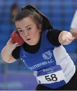 18 February 2017; Hayley Fitzsimons of Waterford A.C. competing in the Women's Shot Putt during the Irish Life Health National Senior Indoor Championships at the Sport Ireland National Indoor Arena in Abbotstown, Dublin. Photo by Brendan Moran/Sportsfile