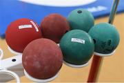 18 February 2017; A general view of shot puts during the Irish Life Health National Senior Indoor Championships at the Sport Ireland National Indoor Arena in Abbotstown, Dublin. Photo by Brendan Moran/Sportsfile