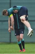 21 February 2017; Jonathan Sexton carries Jamie Heaslip of Ireland during squad training at Carton House in Maynooth, Co Kildare. Photo by David Maher/Sportsfile