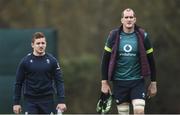 21 February 2017; Paddy Jackson, left, and Devin Toner of Ireland arrive for squad training at Carton House in Maynooth, Co Kildare. Photo by David Maher/Sportsfile