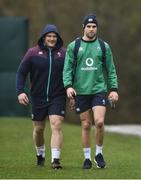 21 February 2017; Jack McGrath, left, and Conor Murray of Ireland arrive for squad training at Carton House in Maynooth, Co Kildare. Photo by David Maher/Sportsfile