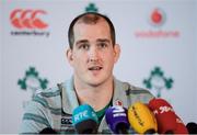21 February 2017; Devin Toner of Ireland speaking during press conference at Carton House in Maynooth, Co Kildare. Photo by Seb Daly/Sportsfile